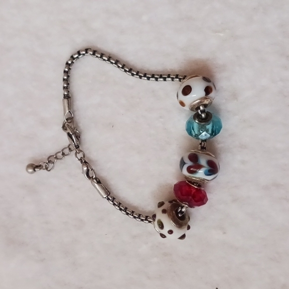 Silver Tone Multi Color Glass Slide Charm Bracelet - Picture 4 of 8